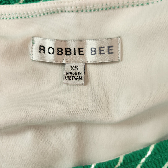 Robbie Bee Womens XS Green White Chevron Short Sleeve A-Line Midi Dress Spring - Picture 11 of 13